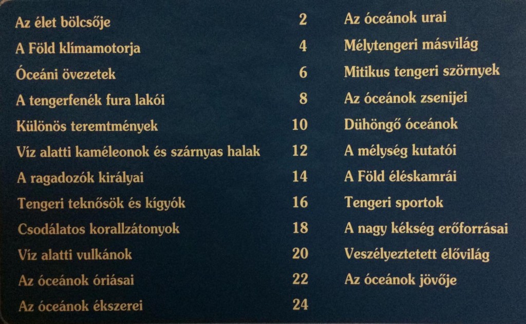 Nem olvasott, nem használt, újszerű, nagyon szép állapotú, tiszta ismeretterjesztő könyv. A fotókkal és rajzokkal illusztrált kiadvány bemutatja az óceánok élővilágát, globális jelentőségét, az emberiség múltjában, jelenében és jövőjében játszott szerepét. Szerző: Kerékgyártó Éva. Kiadó: Pannon-Literatúra. Kiadás éve: 2013. Újonnan már nem kapható, legfeljebb antikváriumban. A könyv megtekinthető és átvehető személyesen Budapest Újlipótvárosban, Westend-Nyugati pályaudvar környékén. - 2